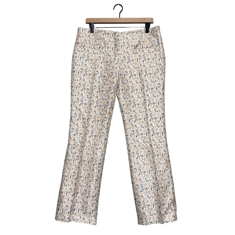 Tory Burch Silk Trousers Womens 6 Cream Floral Straight Leg Luxury Designer Boho